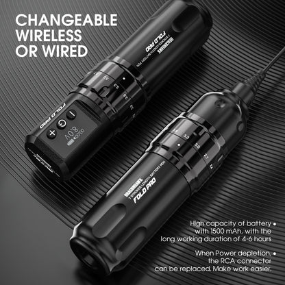 Dragonhawk Wireless Tattoo Pen Machine with 7 Stroke Lengths | Fold Pro (2 Batteries ver.)