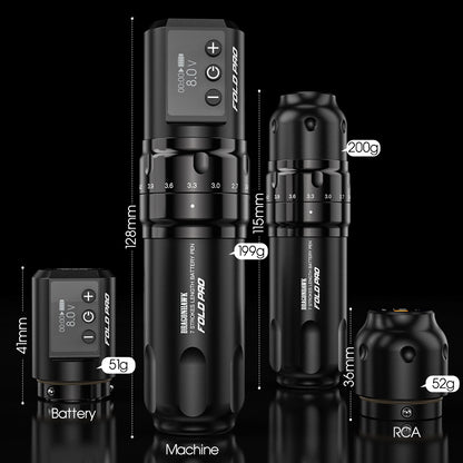 Dragonhawk Wireless Tattoo Pen Machine with 7 Stroke Lengths | Fold Pro (2 Batteries ver.)